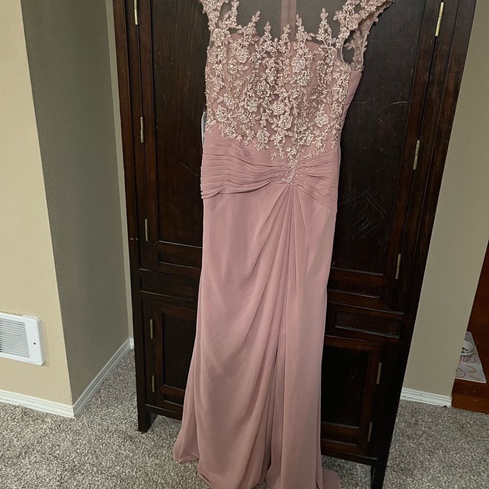 Azazie Lace Appliqué Gown in Mauve